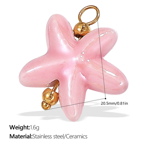 Pendant Necklace Ceramic 316L Stainless Steel Plated 18K Gold Marine Series Small Fish Starfish Shaped