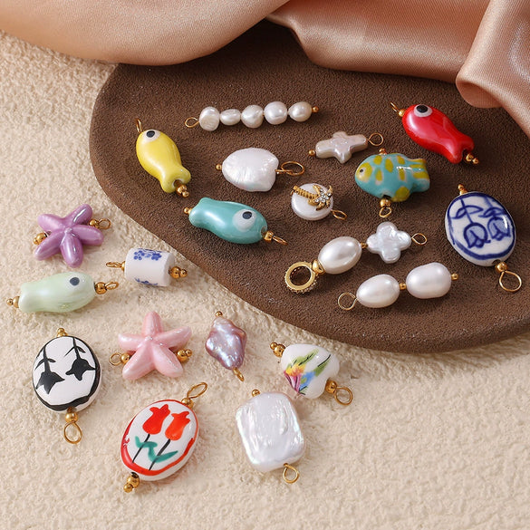 Pendant Necklace Ceramic 316L Stainless Steel Plated 18K Gold Marine Series Small Fish Starfish Shaped