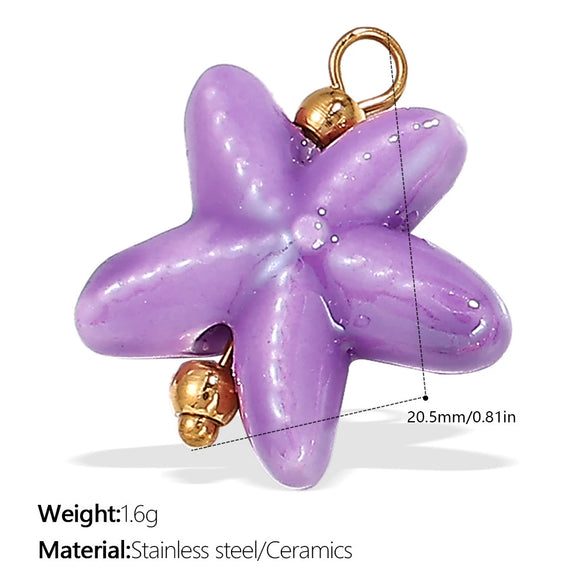 Pendant Necklace Ceramic 316L Stainless Steel Plated 18K Gold Marine Series Small Fish Starfish Shaped