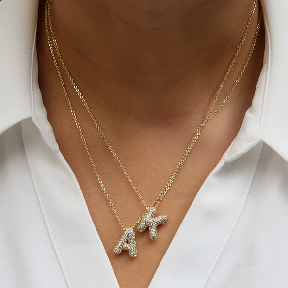 Pendant Necklace Copper Electroplated With Letter Pattern Balloon Bubble Shape