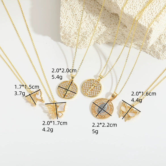 Pendant Necklace Copper Geometric Butterfly Zircon Retro Design Electroplating For Women