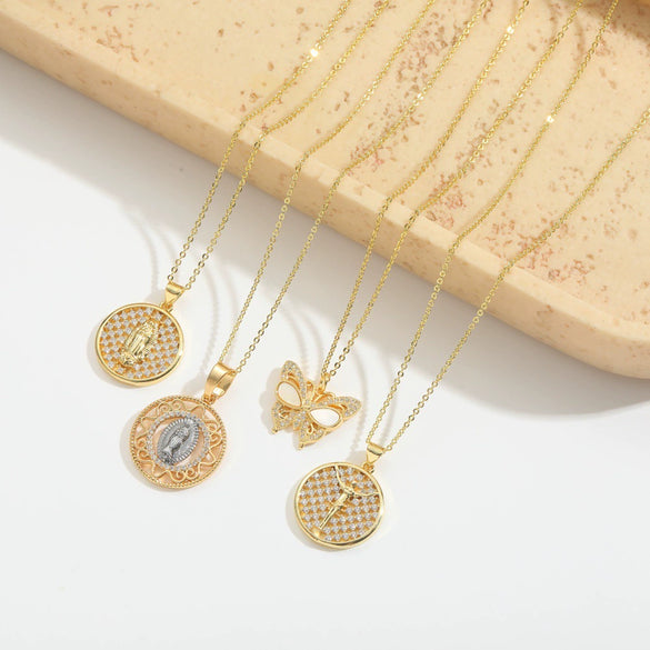 Pendant Necklace Copper Geometric Butterfly Zircon Retro Design Electroplating For Women
