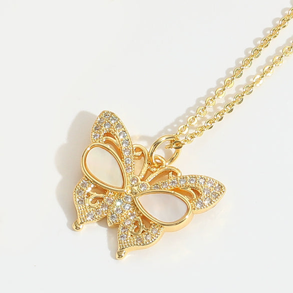 Pendant Necklace Copper Geometric Butterfly Zircon Retro Design Electroplating For Women