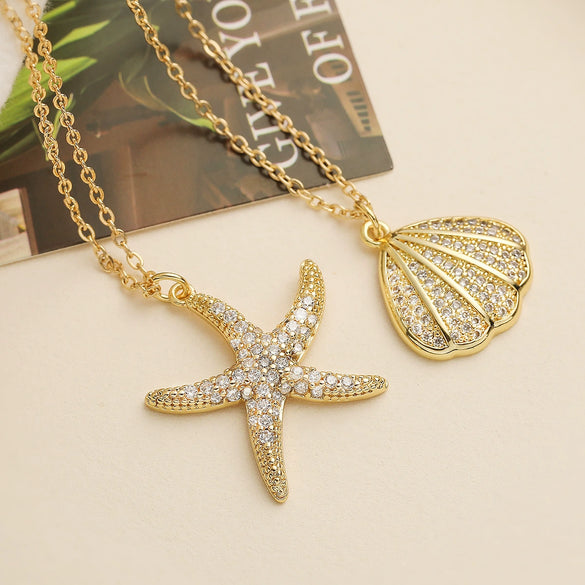 Pendant Necklace Copper Geometric Starfish Shell Style