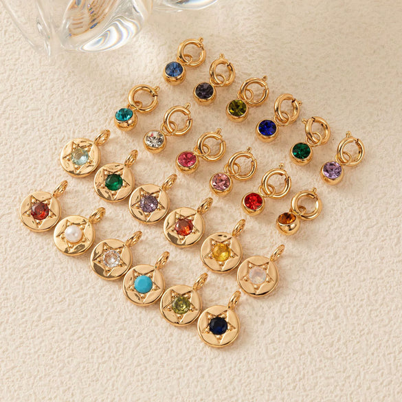 Pendant Necklace Copper Glass Zircon Fivepointed Star Round Electroplating