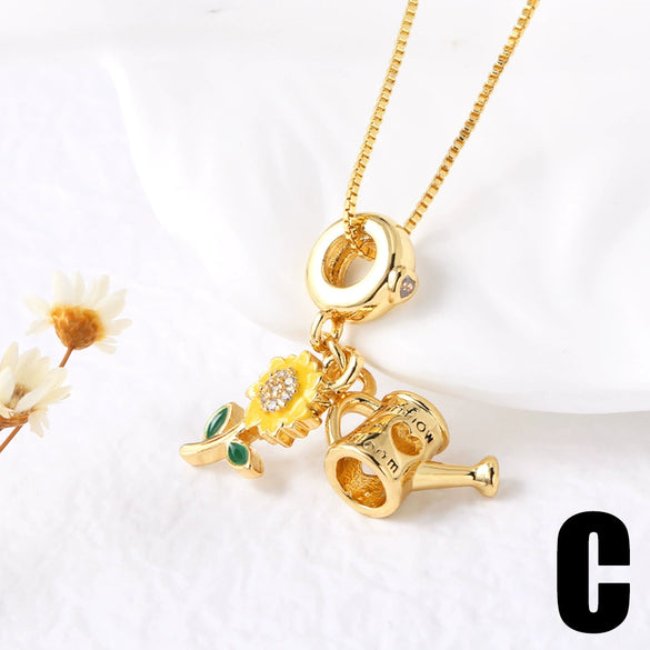 Pendant Necklace Copper Gold Plated Geometric Minimalist Style