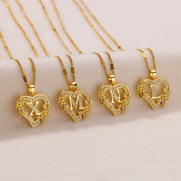 Pendant Necklace Copper Gold Stainless Steel Ochain Simple Style Hollow Love Flowers Geometric Letters Pattern Electroplated