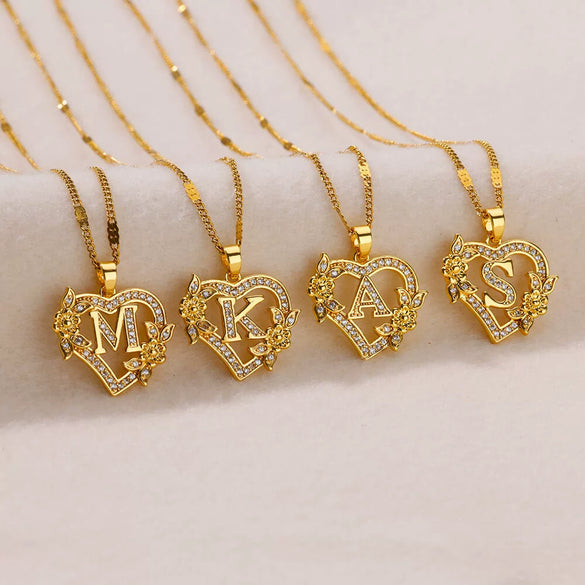 Pendant Necklace Copper Gold Stainless Steel Ochain Simple Style Hollow Love Flowers Geometric Letters Pattern Electroplated