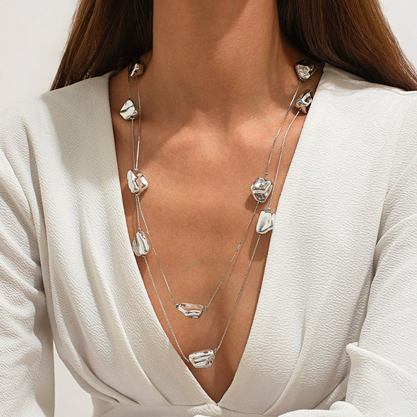 Pendant Necklace Copper Gold Wire Chain Geometric French Retro Electroplating Jewelry