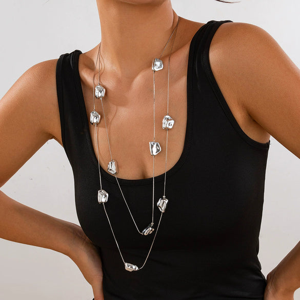 Pendant Necklace Copper Gold Wire Chain Geometric French Retro Electroplating Jewelry