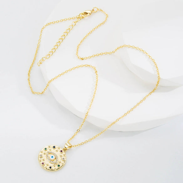 Pendant Necklace Copper Goldplated Devil's Eye Zirconembedded Ochain Creative Jewelry