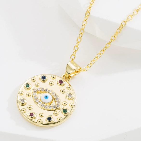 Pendant Necklace Copper Goldplated Devil's Eye Zirconembedded Ochain Creative Jewelry