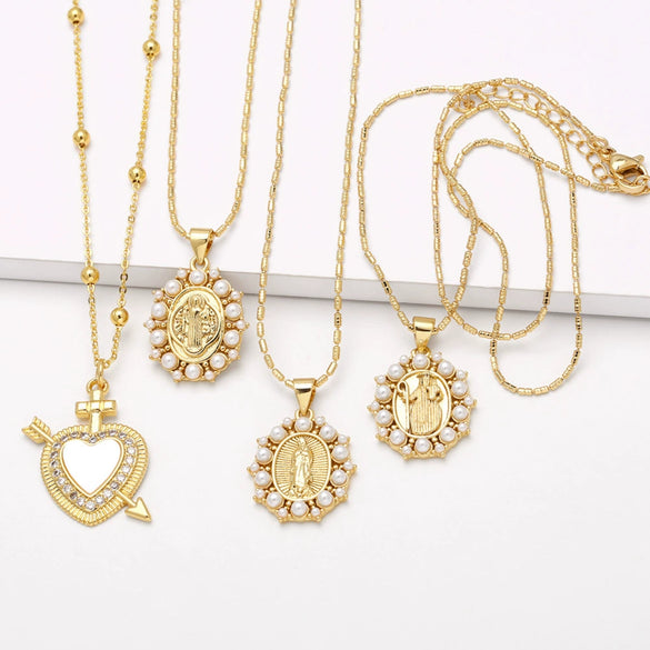 Pendant Necklace Copper Heart Pattern Electroplated