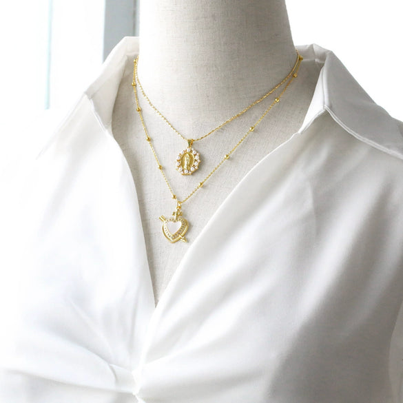 Pendant Necklace Copper Heart Pattern Electroplated