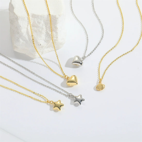 Pendant Necklace Copper Heart Shape Electroplating O Word Chain