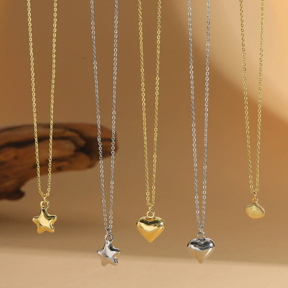 Pendant Necklace Copper Heart Shape Electroplating O Word Chain