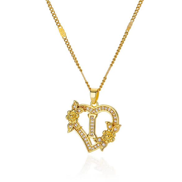 Pendant Necklace Copper Hollow Love Flowers Letters Numbers Text Diamond Design Bamboo Chain