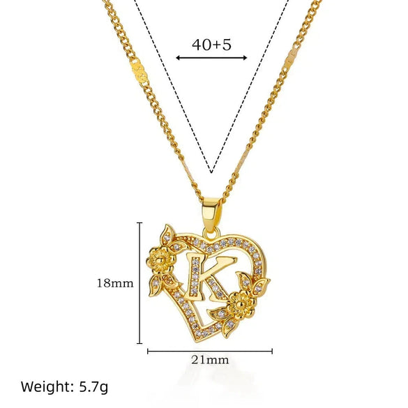 Pendant Necklace Copper Hollow Love Flowers Letters Numbers Text Diamond Design Bamboo Chain