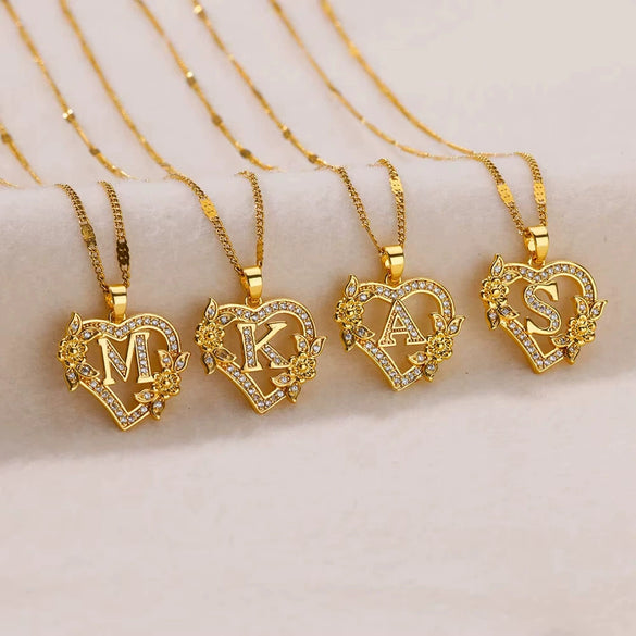 Pendant Necklace Copper Hollow Love Flowers Letters Numbers Text Diamond Design Bamboo Chain