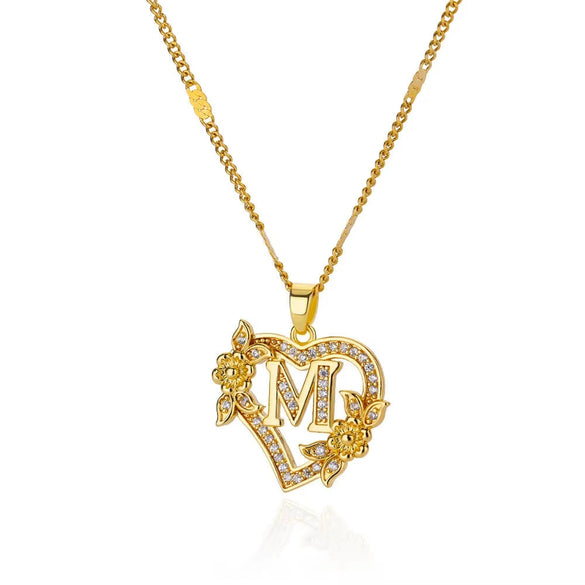 Pendant Necklace Copper Hollow Love Flowers Letters Numbers Text Diamond Design Bamboo Chain