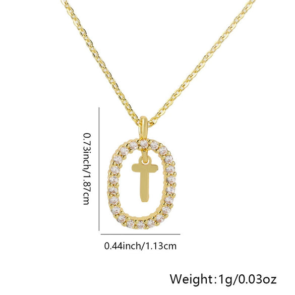 Pendant Necklace Copper Hollow Oval Electroplated Inlaid Zircon With Letters Pattern Simple Style