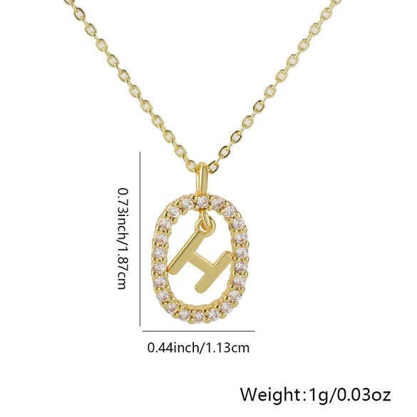 Pendant Necklace Copper Hollow Oval Electroplated Inlaid Zircon With Letters Pattern Simple Style
