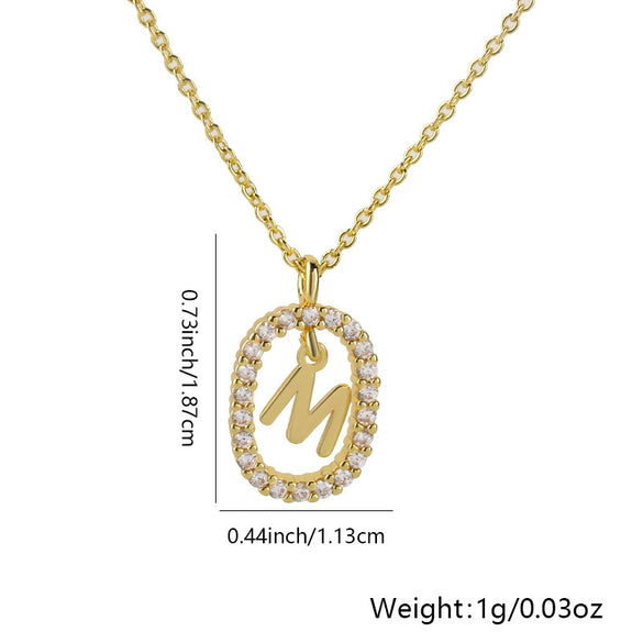 Pendant Necklace Copper Hollow Oval Electroplated Inlaid Zircon With Letters Pattern Simple Style