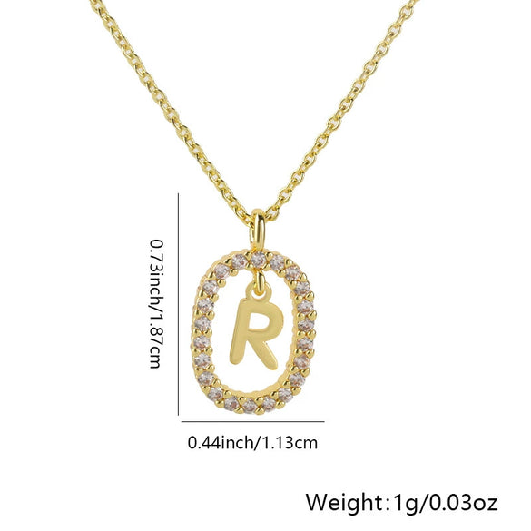 Pendant Necklace Copper Hollow Oval Electroplated Inlaid Zircon With Letters Pattern Simple Style