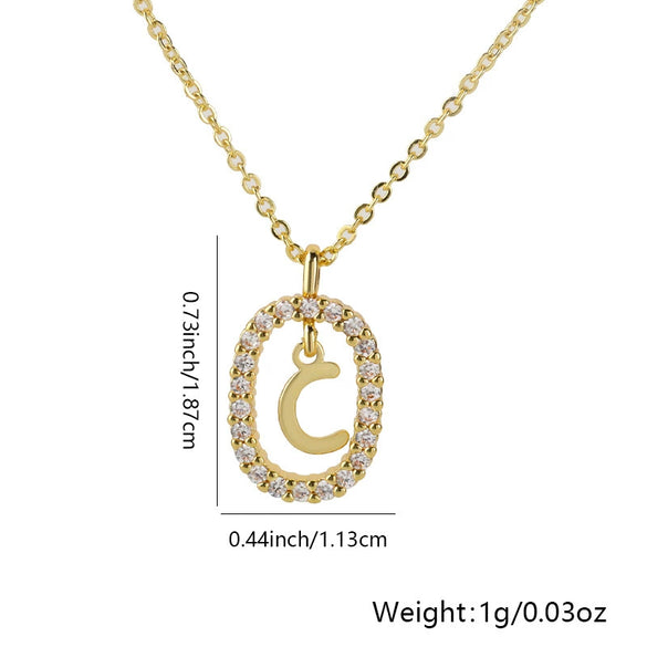Pendant Necklace Copper Hollow Oval Electroplated Inlaid Zircon With Letters Pattern Simple Style