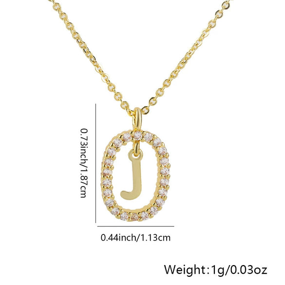 Pendant Necklace Copper Hollow Oval Electroplated Inlaid Zircon With Letters Pattern Simple Style