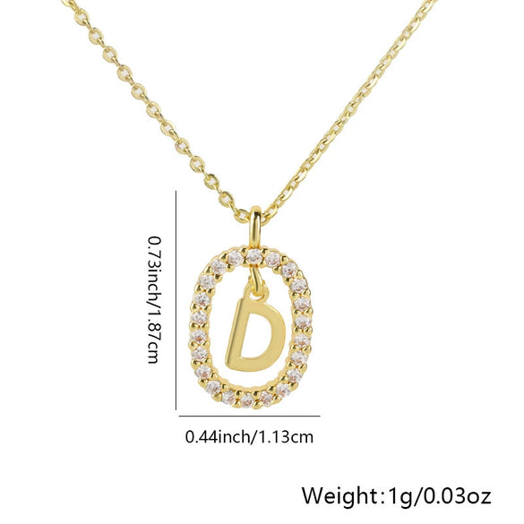 Pendant Necklace Copper Hollow Oval Electroplated Inlaid Zircon With Letters Pattern Simple Style