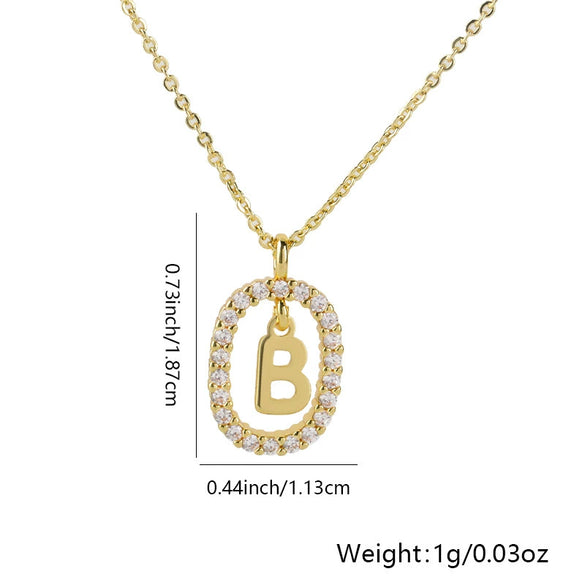 Pendant Necklace Copper Hollow Oval Electroplated Inlaid Zircon With Letters Pattern Simple Style