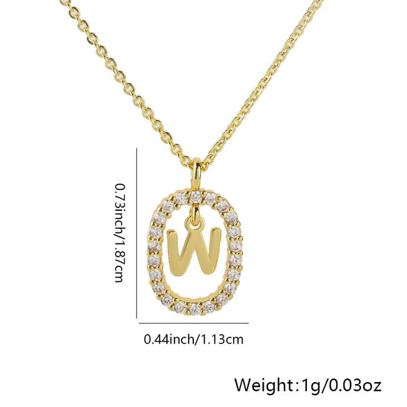 Pendant Necklace Copper Hollow Oval Electroplated Inlaid Zircon With Letters Pattern Simple Style
