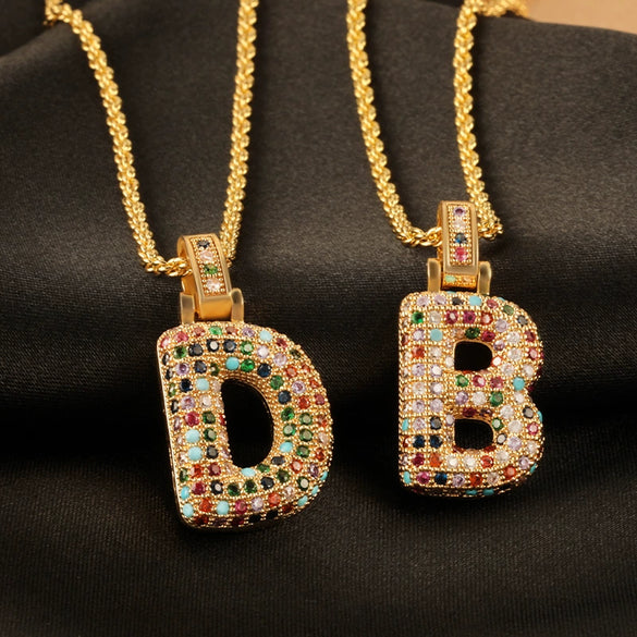 Pendant Necklace Copper Inlaid Color Zircon English Letter Light Luxury Electroplating For Women