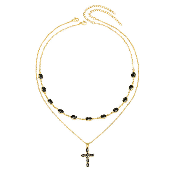 Pendant Necklace Copper Inlaid With Zircon Geometric Electroplating Doublelayer Stacked Chain