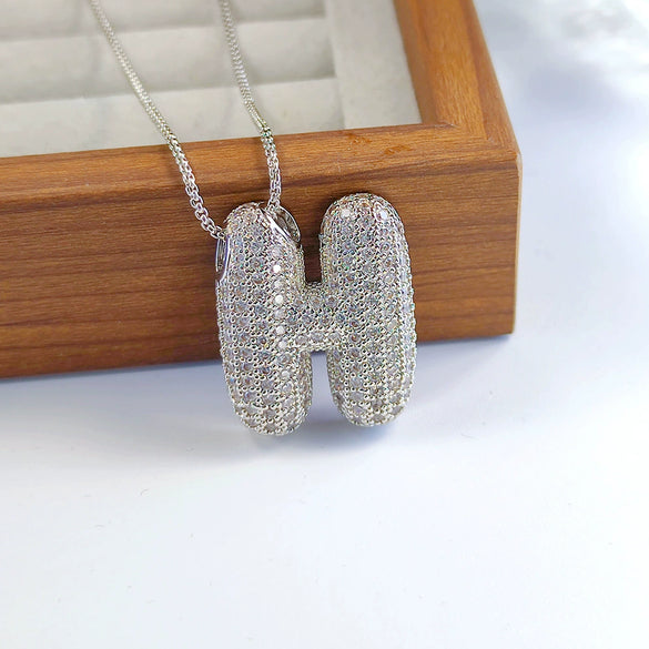 Pendant Necklace Copper Inlaid Zircon With Letter Pattern Electroplated