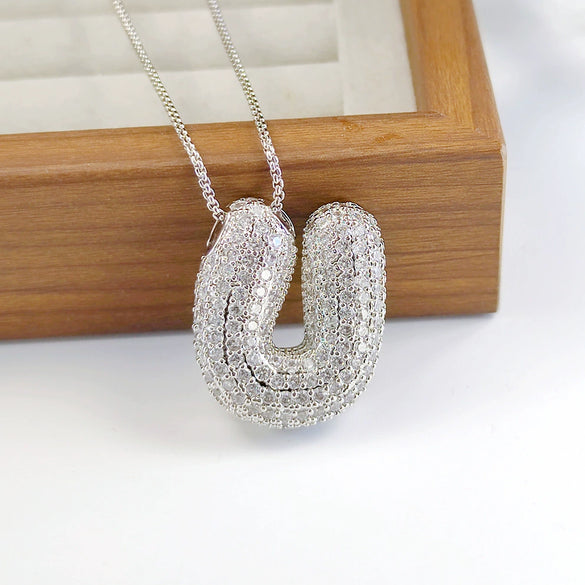 Pendant Necklace Copper Inlaid Zircon With Letter Pattern Electroplated