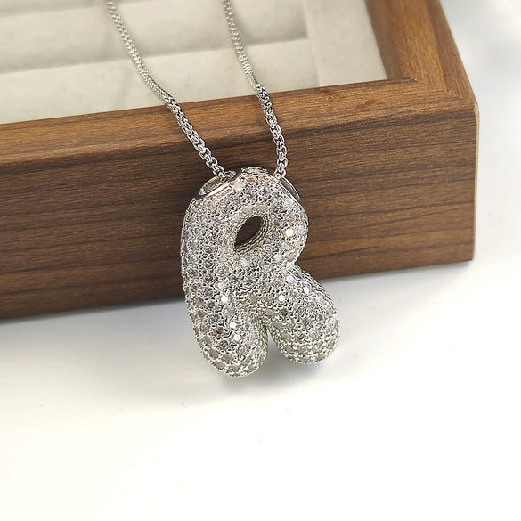 Pendant Necklace Copper Inlaid Zircon With Letter Pattern Electroplated