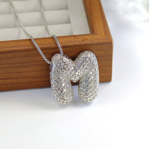 Pendant Necklace Copper Inlaid Zircon With Letter Pattern Electroplated