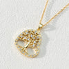 Pendant Necklace Copper 18K Goldplated Zircon Round Cut Out Tree Of Life Leaves Styling Ochain