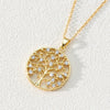Pendant Necklace Copper 18K Goldplated Zircon Round Cut Out Tree Of Life Leaves Styling Ochain