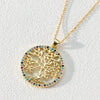 Pendant Necklace Copper 18K Goldplated Zircon Round Cut Out Tree Of Life Leaves Styling Ochain