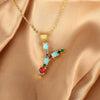 Pendant Necklace Copper Micro Inlay Color Zircon English Letters Hip Hop Style Electroplating
