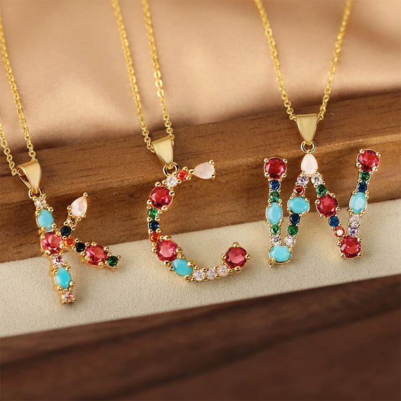 Pendant Necklace Copper Micro Inlay Color Zircon English Letters Hip Hop Style Electroplating