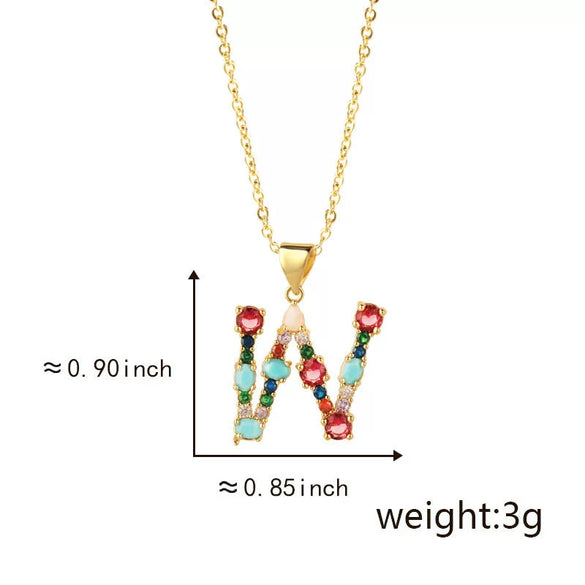 Pendant Necklace Copper Micro Inlay Color Zircon English Letters Hip Hop Style Electroplating