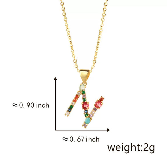 Pendant Necklace Copper Micro Inlay Color Zircon English Letters Hip Hop Style Electroplating