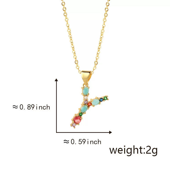 Pendant Necklace Copper Micro Inlay Color Zircon English Letters Hip Hop Style Electroplating