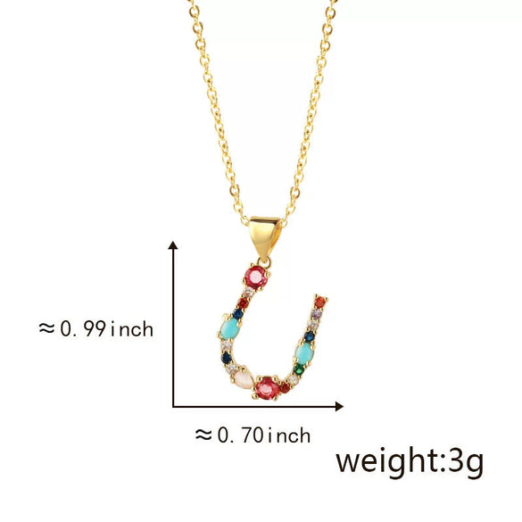 Pendant Necklace Copper Micro Inlay Color Zircon English Letters Hip Hop Style Electroplating