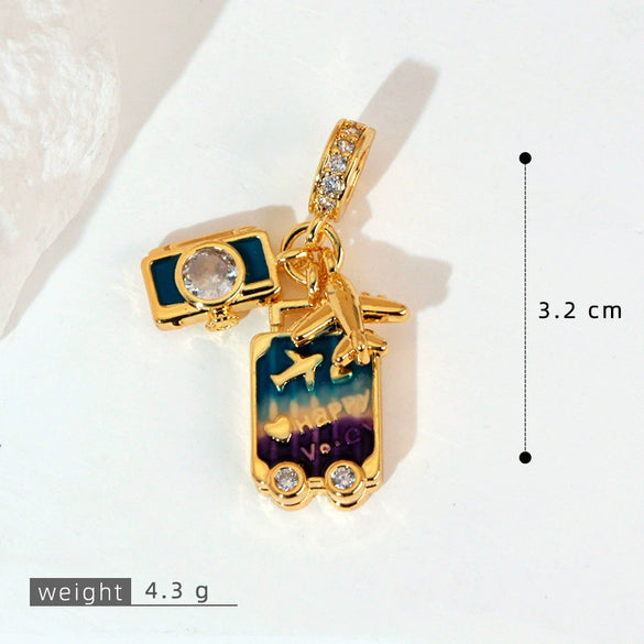Pendant Necklace Copper Micropaved Zircon Wings Heart Constellation Shape Electroplating Style