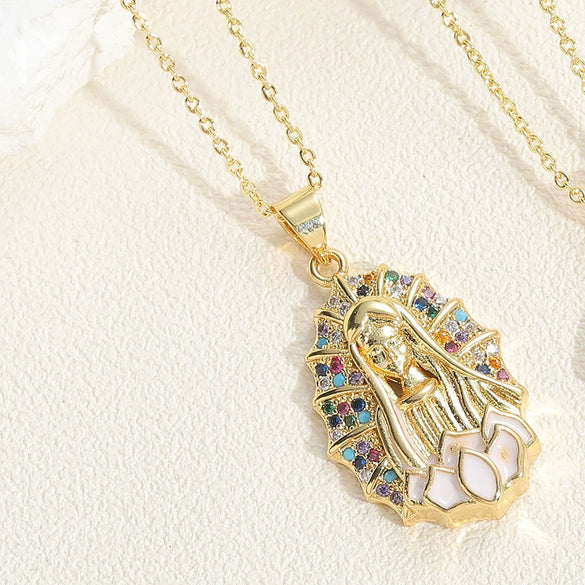 Pendant Necklace Copper Mixed Gem Inlay Devil's Eye Retro Electroplated Ochain For Women